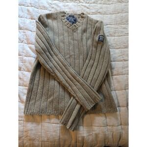 Vintage 90s Abercrombie & Fitch Sweater Men XL Tan Wool Blend Muscle Cable‎ Knit